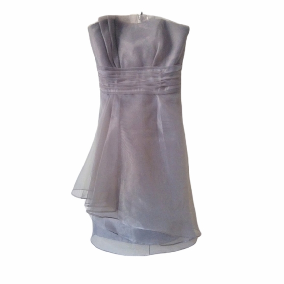 David's Bridal Silver Grey Organza Strapless Midi Dress Size 2 - Picture 1 of 10